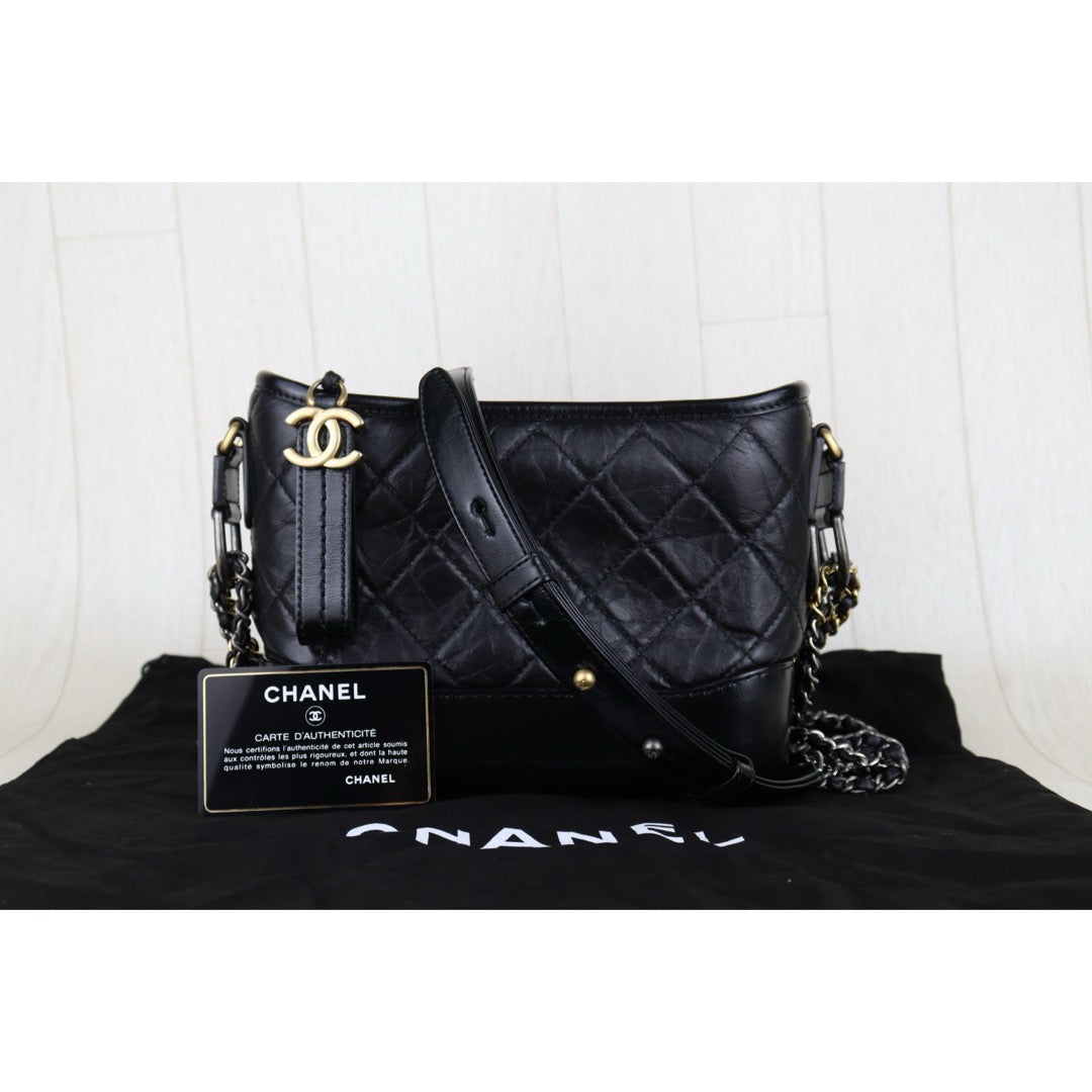 Very Good ( Rank A) ?CHANEL PM Gabrielle Aged Calfskin Shoulder Bag Black Made in 2018 Year?S25061201