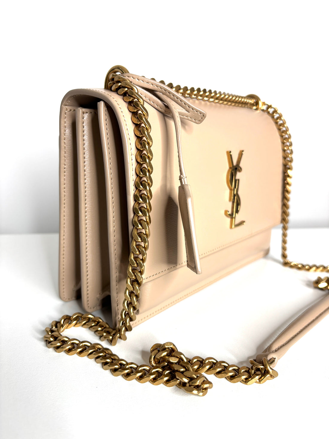 Saint Laurent Sunset Medium Beige Chain Crossbody Bag