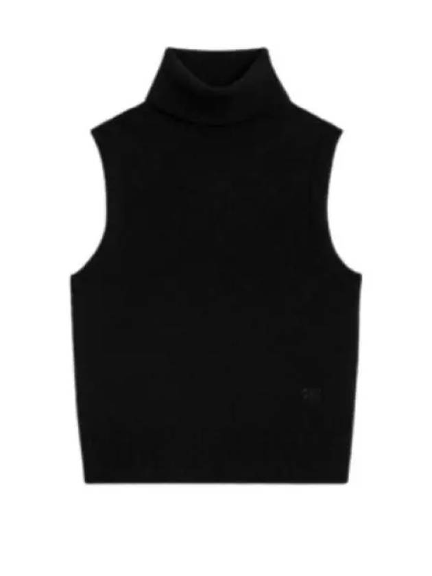 CELINE Triomphe Embroidered Turtleneck Scottish Cashmere Sleeveless Black