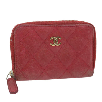 Top Quality Chanel Matelasse Coin Purse Lamb Skin Red CC Auth 65239