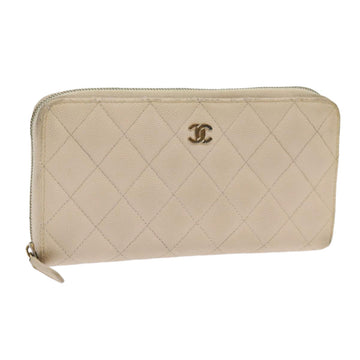 Top Quality Chanel Long Wallet Caviar Skin White CC Auth 65288
