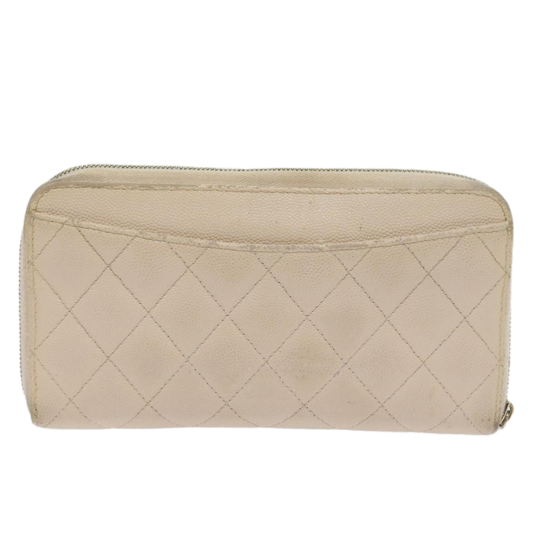Top Quality Chanel Long Wallet Caviar Skin White CC Auth 65288