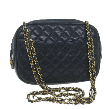 Top Quality Chanel Matelasse Chain Shoulder Bag Leather Navy CC Auth 65588