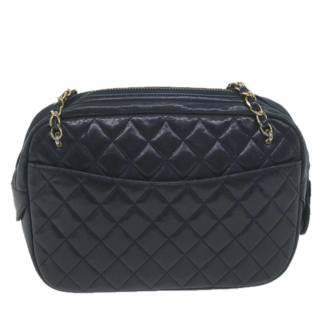 Top Quality Chanel Matelasse Chain Shoulder Bag Leather Navy CC Auth 65588