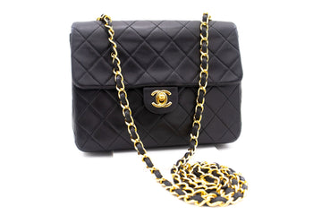 CHANEL Mini Square Small Chain Shoulder Bag Crossbody Black Quilt k85