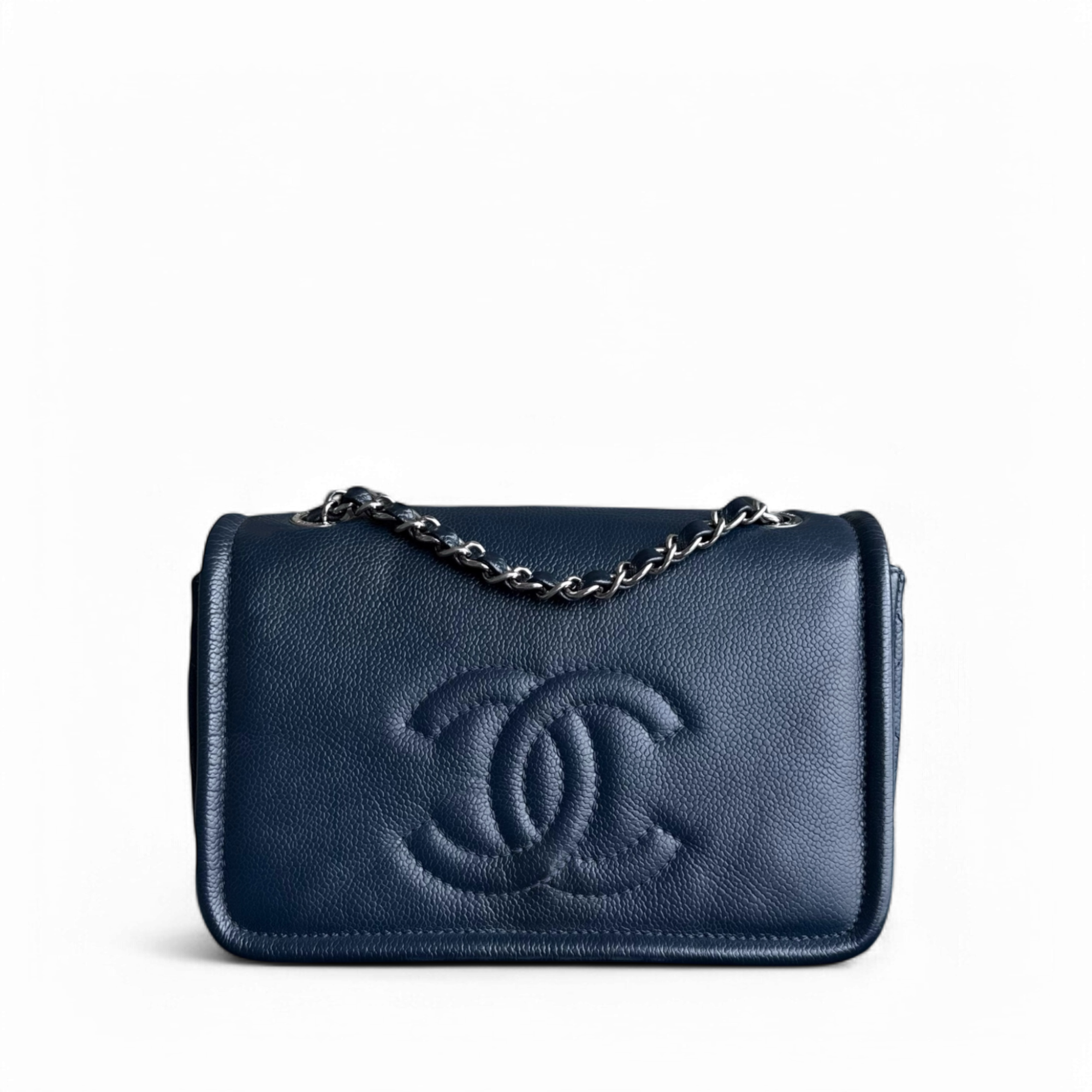 Chanel Seasonal Timeless CC Flap - Caviar 24CM Dark Blue Silver Hardware Series 15