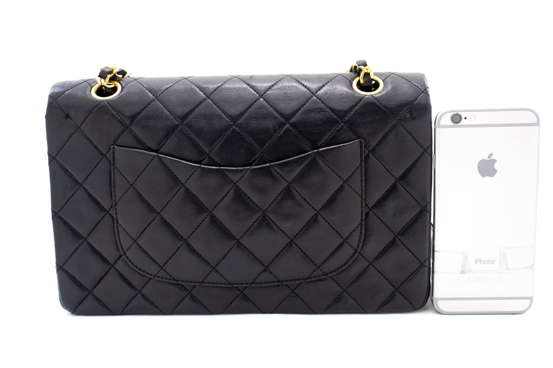 CHANEL Classic Double Flap Medium Chain Shoulder Bag Black Lamb k79