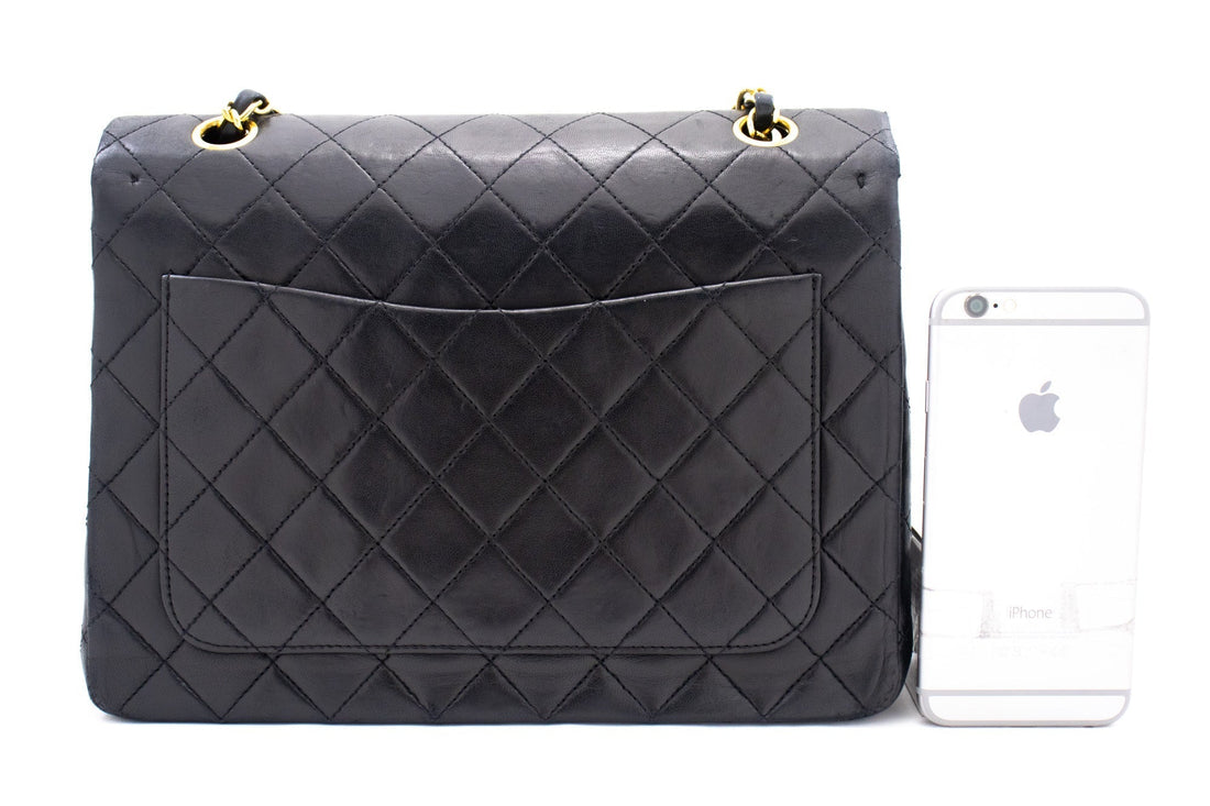 CHANEL Classic Double Flap Chain Shoulder Bag Black Lambskin Purse k88