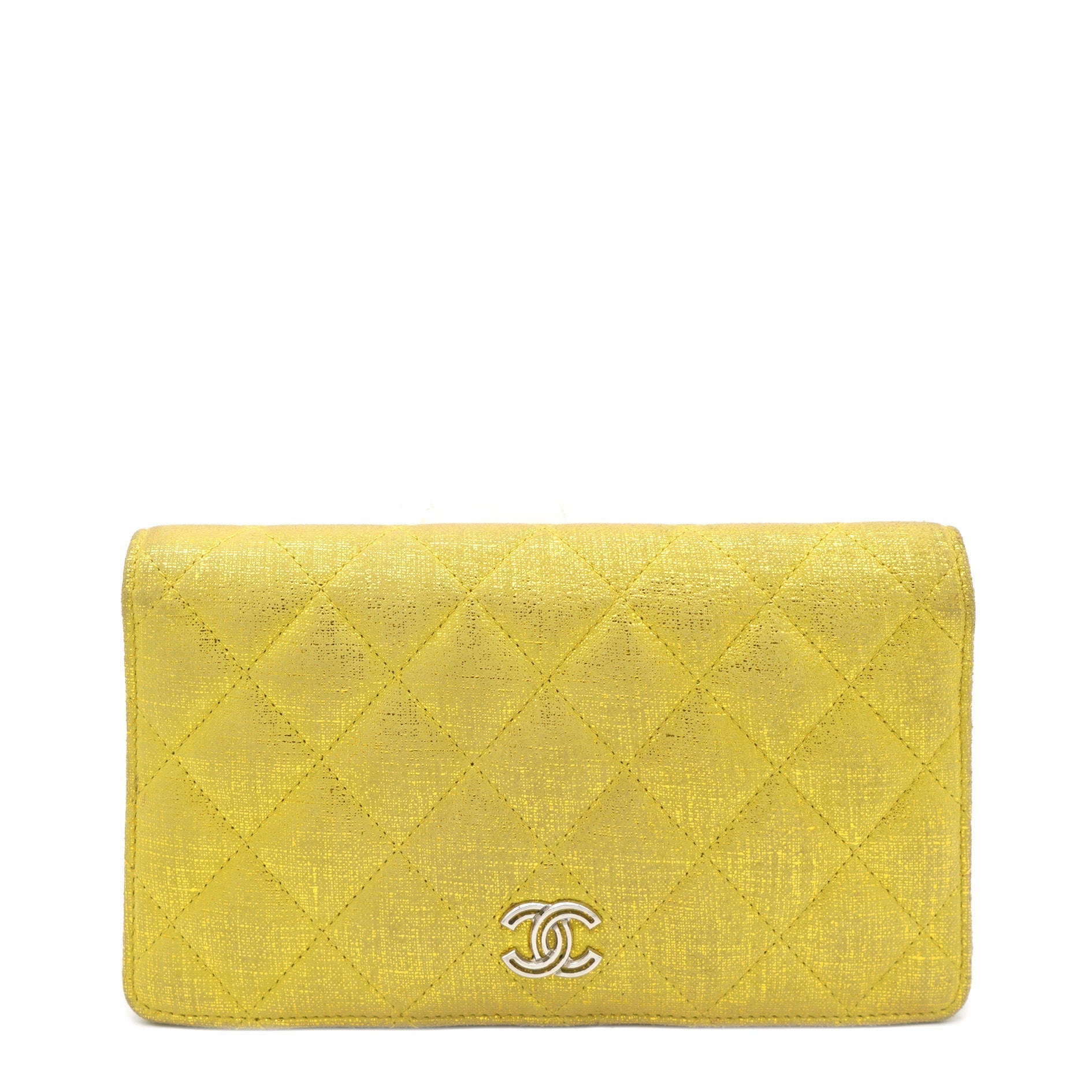 Chanel Calfskin Quilted Yen Wallet Textured Gold