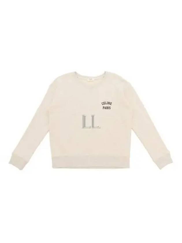 CELINE Logo Print Cotton Fleece Loose Sweatshirt Cream