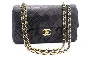 CHANEL Classic Double Flap 9" Chain Shoulder Bag Black Lambskin k80