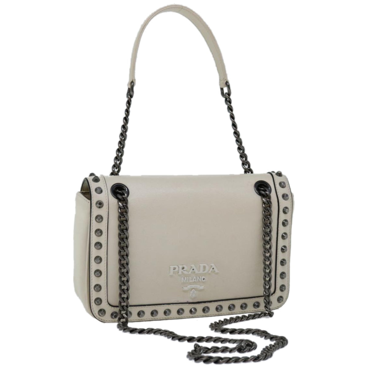 PRADA Chain Shoulder Bag Leather Ivory 66873