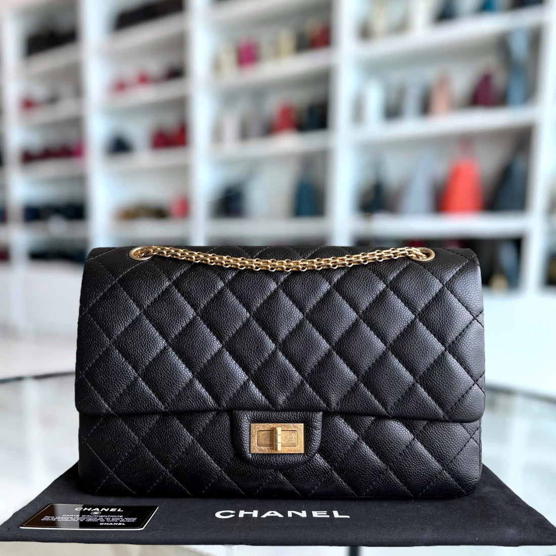 Chanel 2.55 Reissue 227 - Caviar Quilted Black Aged Gold Hardware Series 18