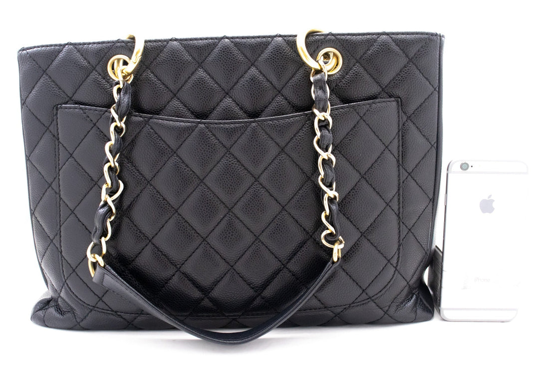 CHANEL Caviar GST 13" Grand Shopping Tote Chain Shoulder Bag Black k54