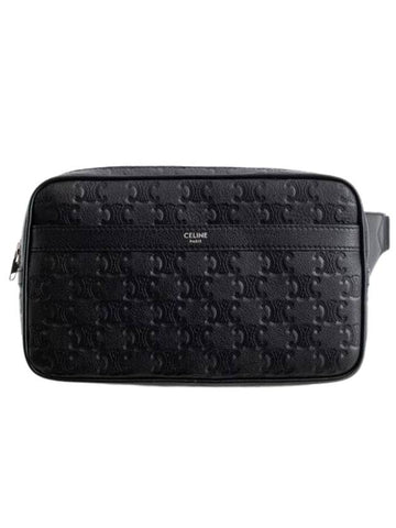 CELINE Calfskin Triomphe Embossed Belt Bag Black
