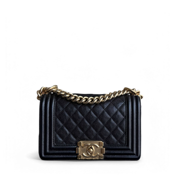 Chanel Boy Small - Caviar 20CM Quilted Black Gold Hardware Series 23