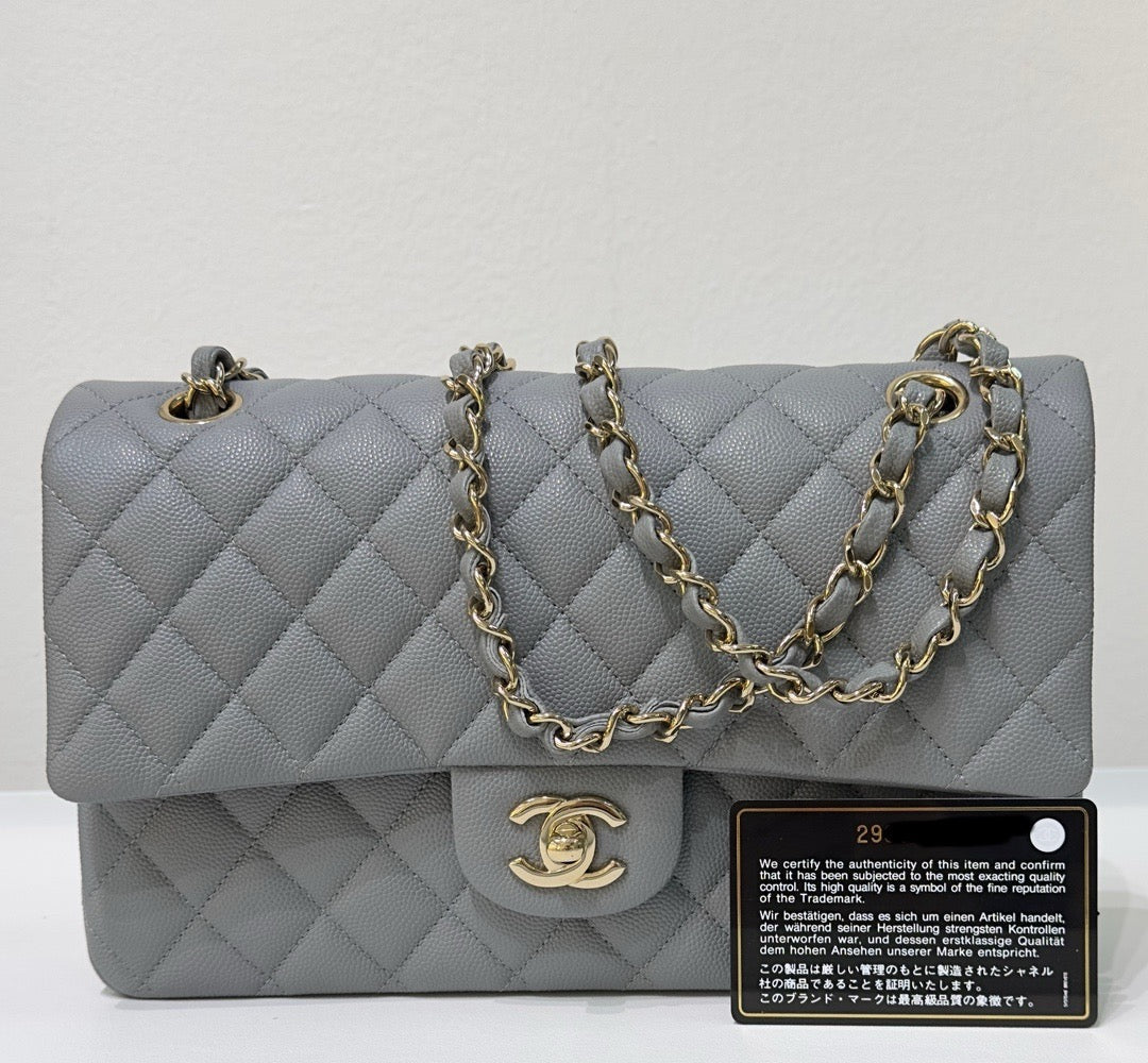 Chanel Medium Caviar Quilted Double Flap Bag Grey LGHW