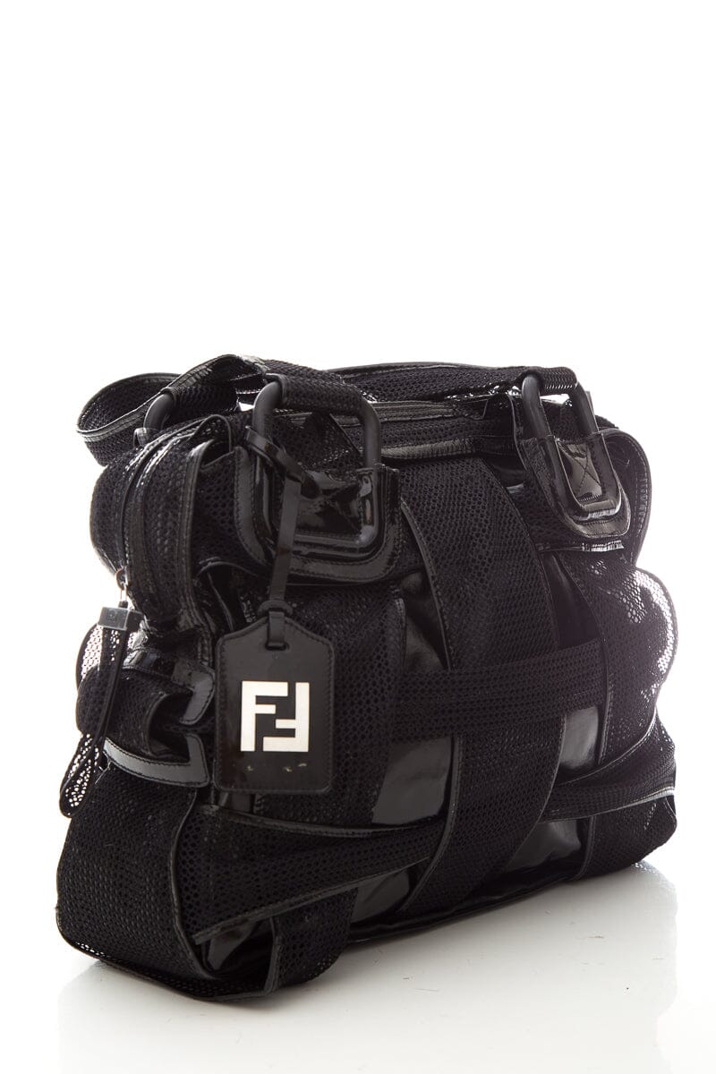 Fendi CROSSWORDS Black Woven Mesh Tote