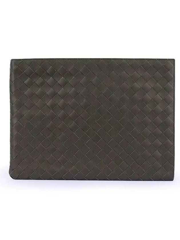 Bottega Veneta Intrecciato Half Zip Clutch Bag Brown