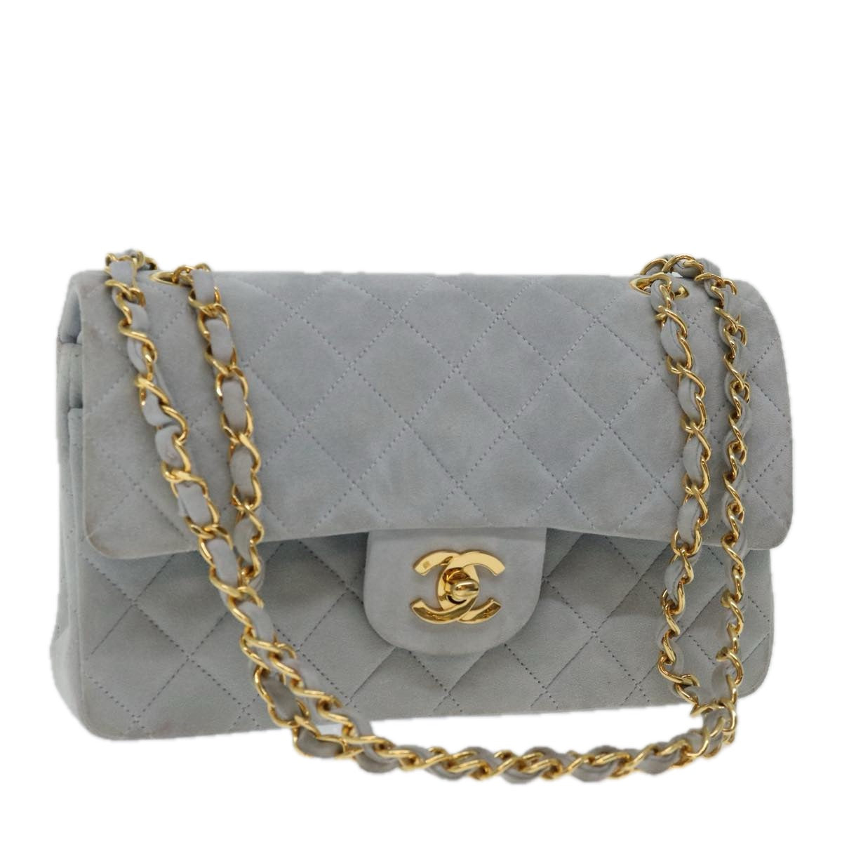 Top Quality Chanel Matelasse Chain Shoulder Bag Suede Light Blue CC Auth 69060A