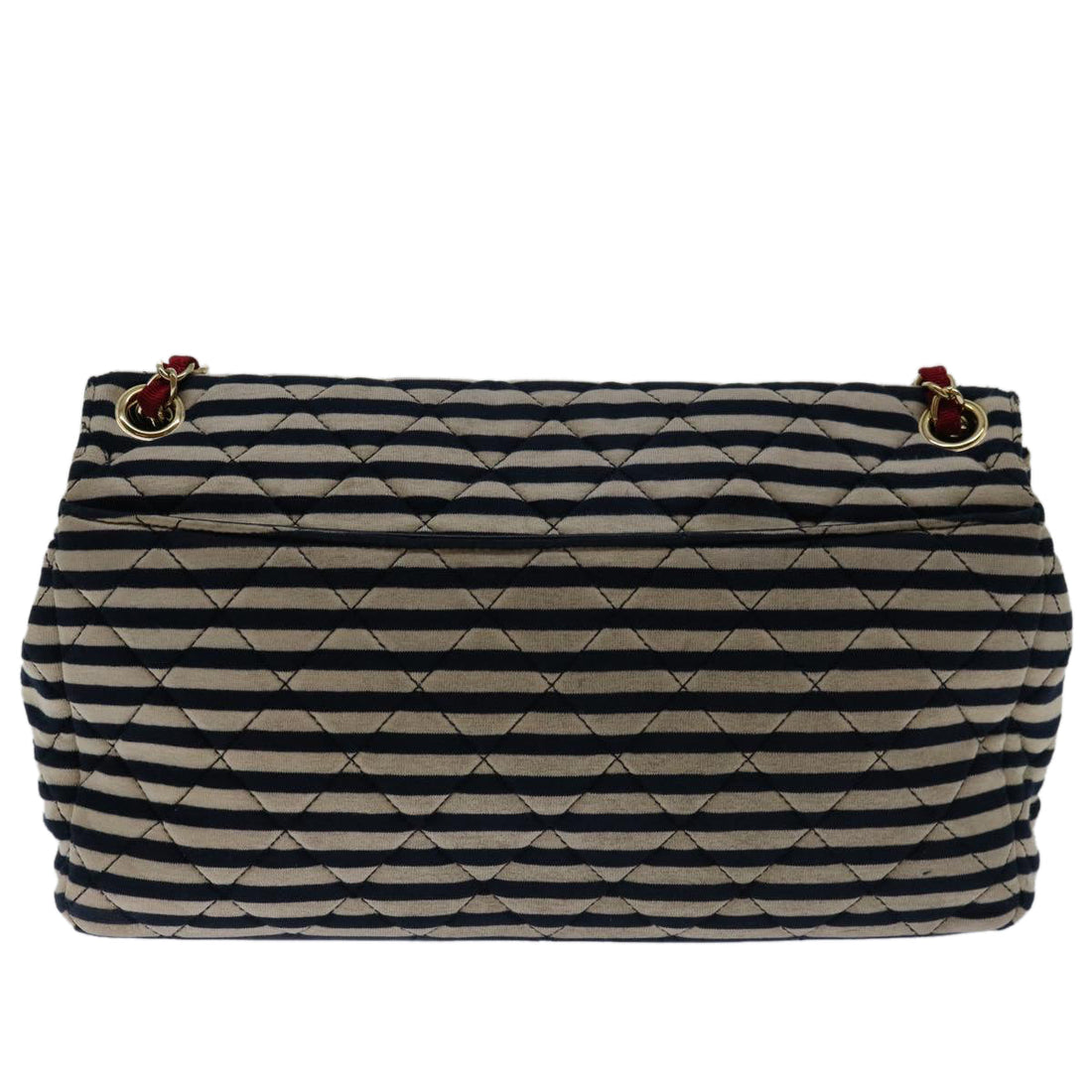 Top Quality Chanel Matelasse Chain Shoulder Bag Cotton White Navy CC Auth 69062A