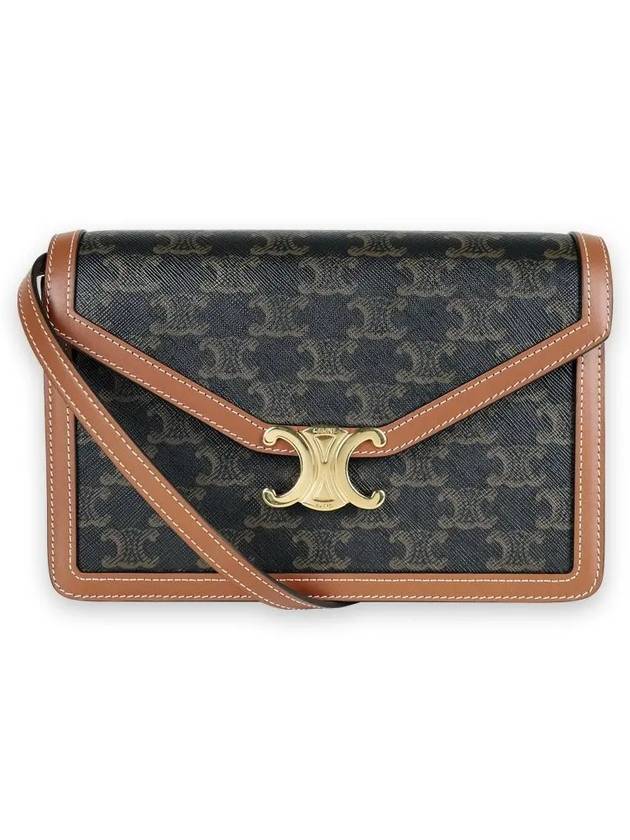 CELINE Triomphe Canvas Calfskin Shoulder Bag Tan