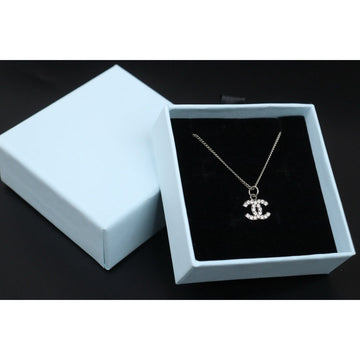 Very Good ( Rank A)?CHANEL COCO Mark Rhinestone Necklace Silver?V25071018