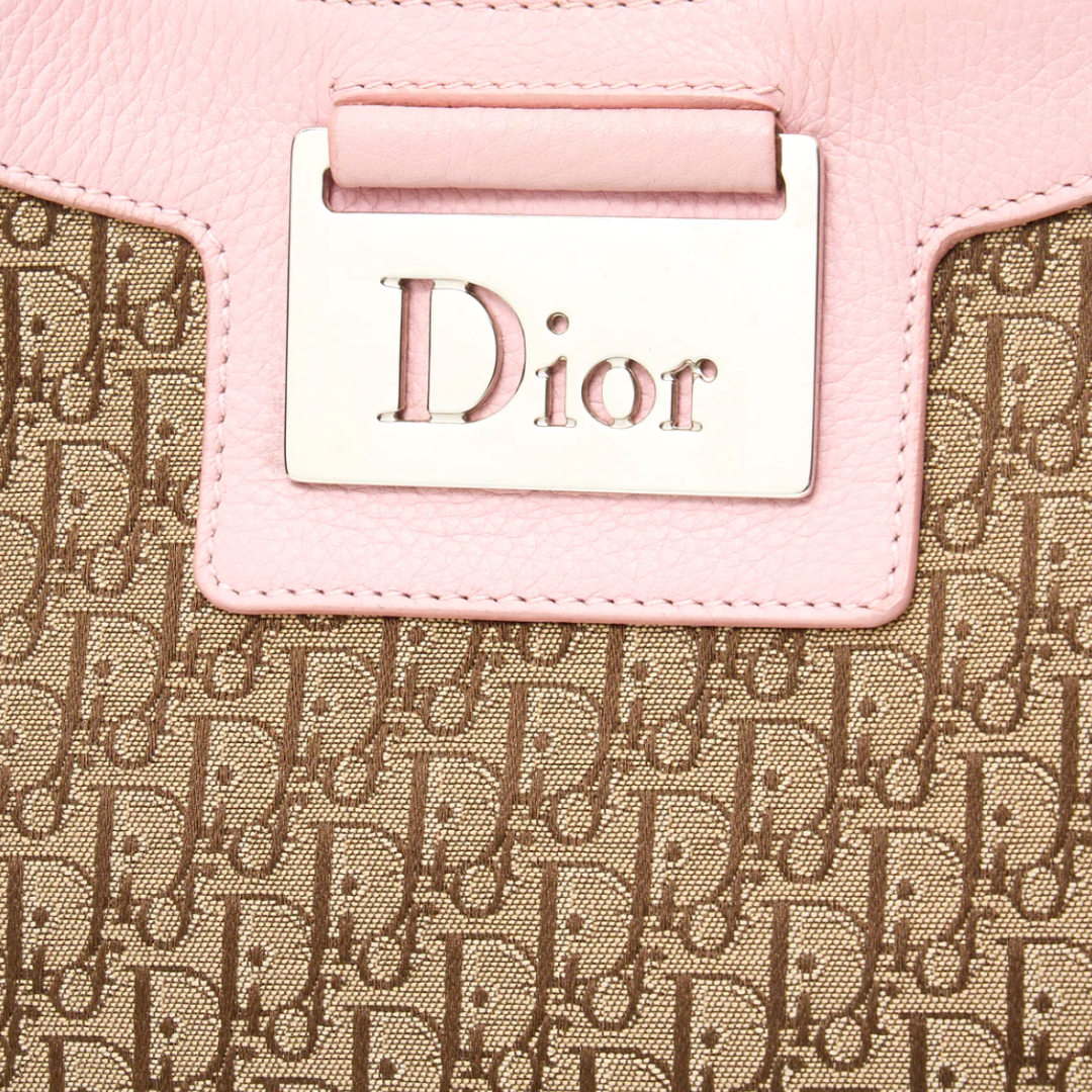 CHRISTIAN DIOR PINK & BEIGE DIORISSIMO CANVAS HOBO BAG