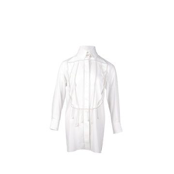 CHANEL Size 34 21S Pearl Blouse Polyester/Cotton White
