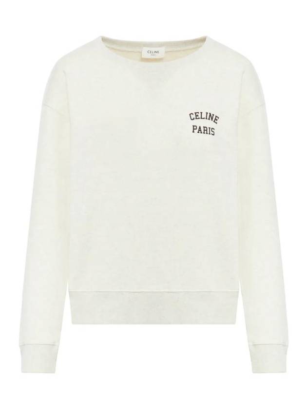 CELINE Logo Print Cotton Fleece Loose Sweatshirt Cream