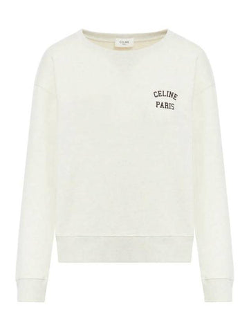 CELINE Logo Print Cotton Fleece Loose Sweatshirt Cream