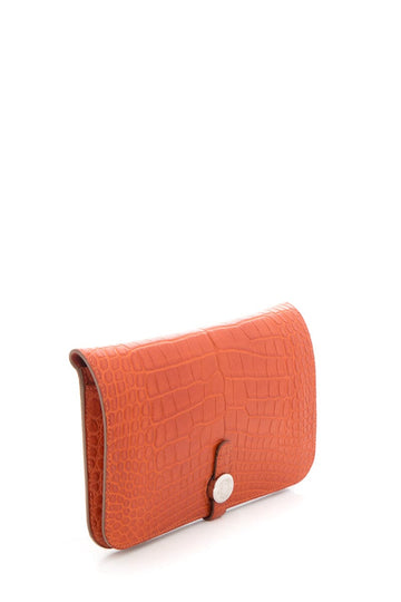 Hermès 2014 Orange Dogon Duo Alligator Wallet/ Clutch