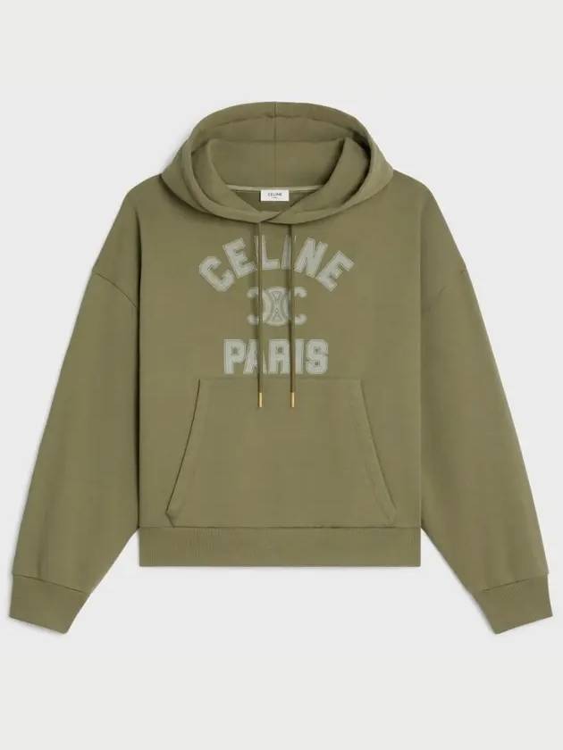 CELINE Logo Print Cotton Fleece Loose Hoodie KhakI