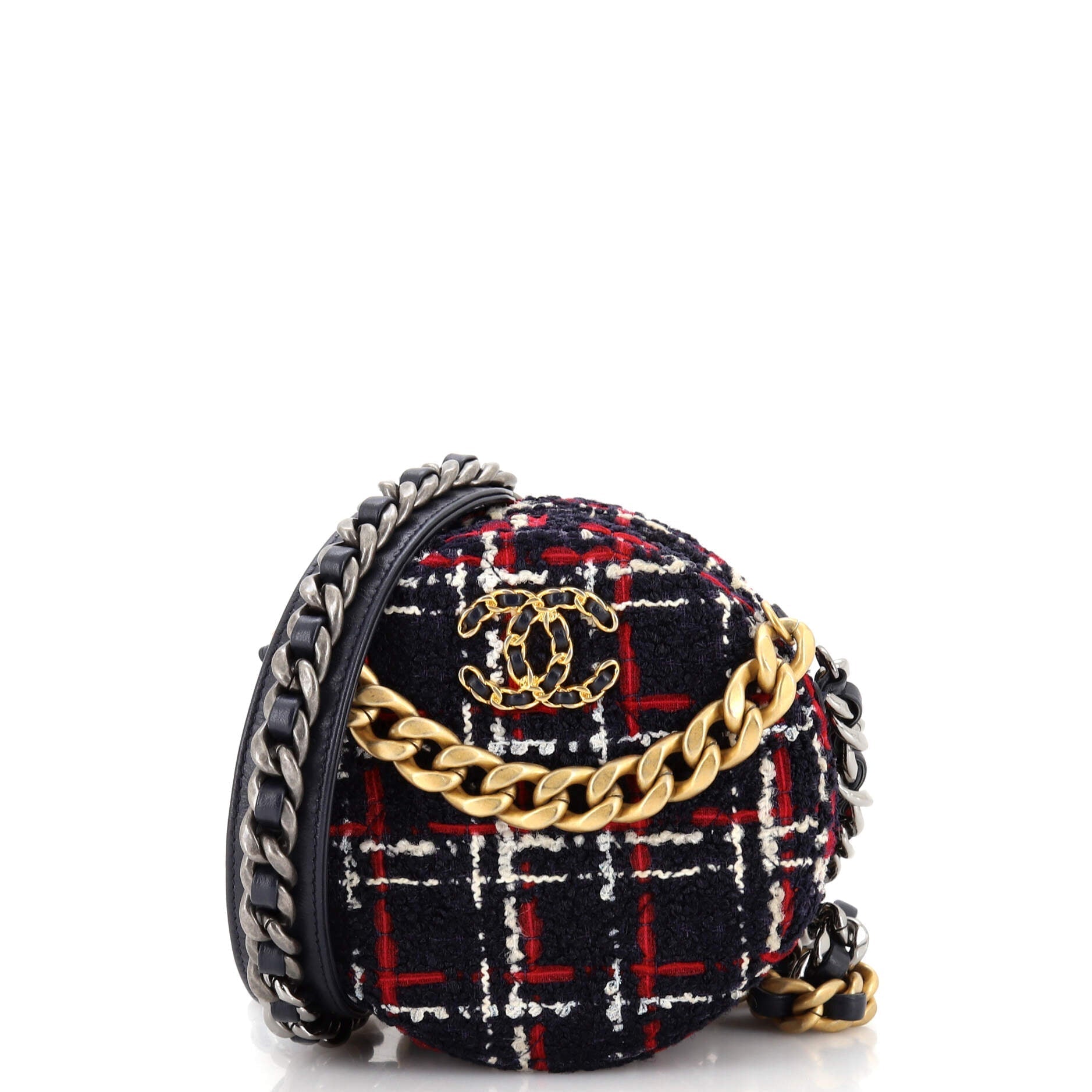 CHANEL 19 Round Clutch with Chain Quilted Tweed