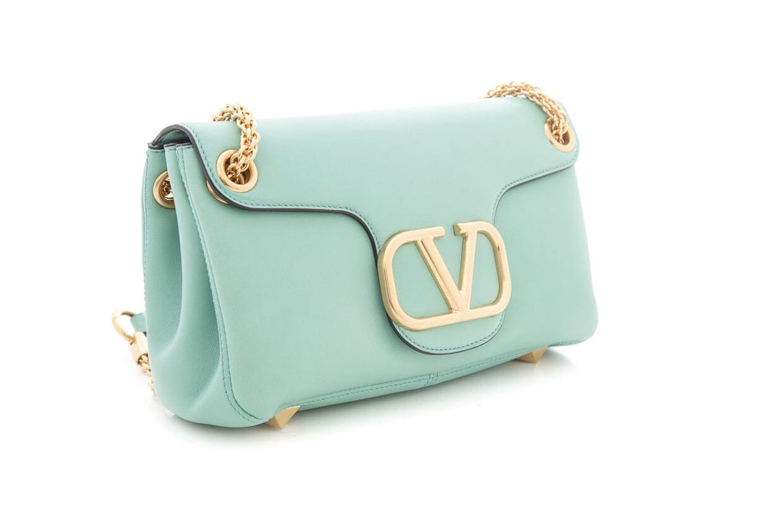 Valentino Stut Sign Shoulder Handbag in Mint Lambskin Leather