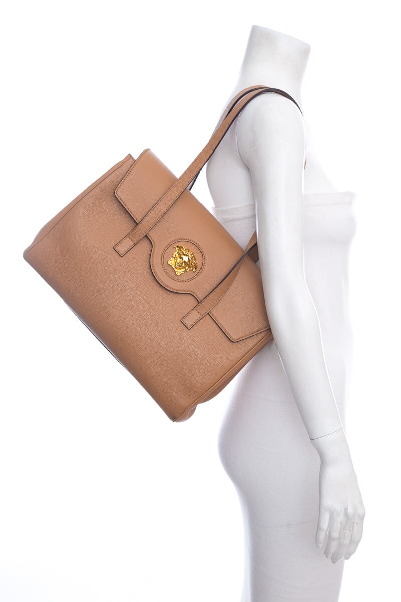 Versace Brown La Medusa Flap Leather Tote