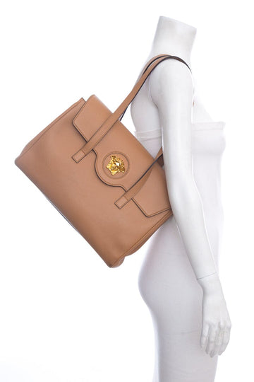 Versace Brown La Medusa Flap Leather Tote