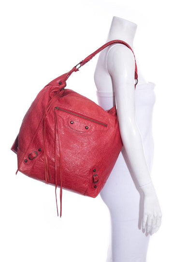 Balenciaga Red Day Leather Studs Hobo