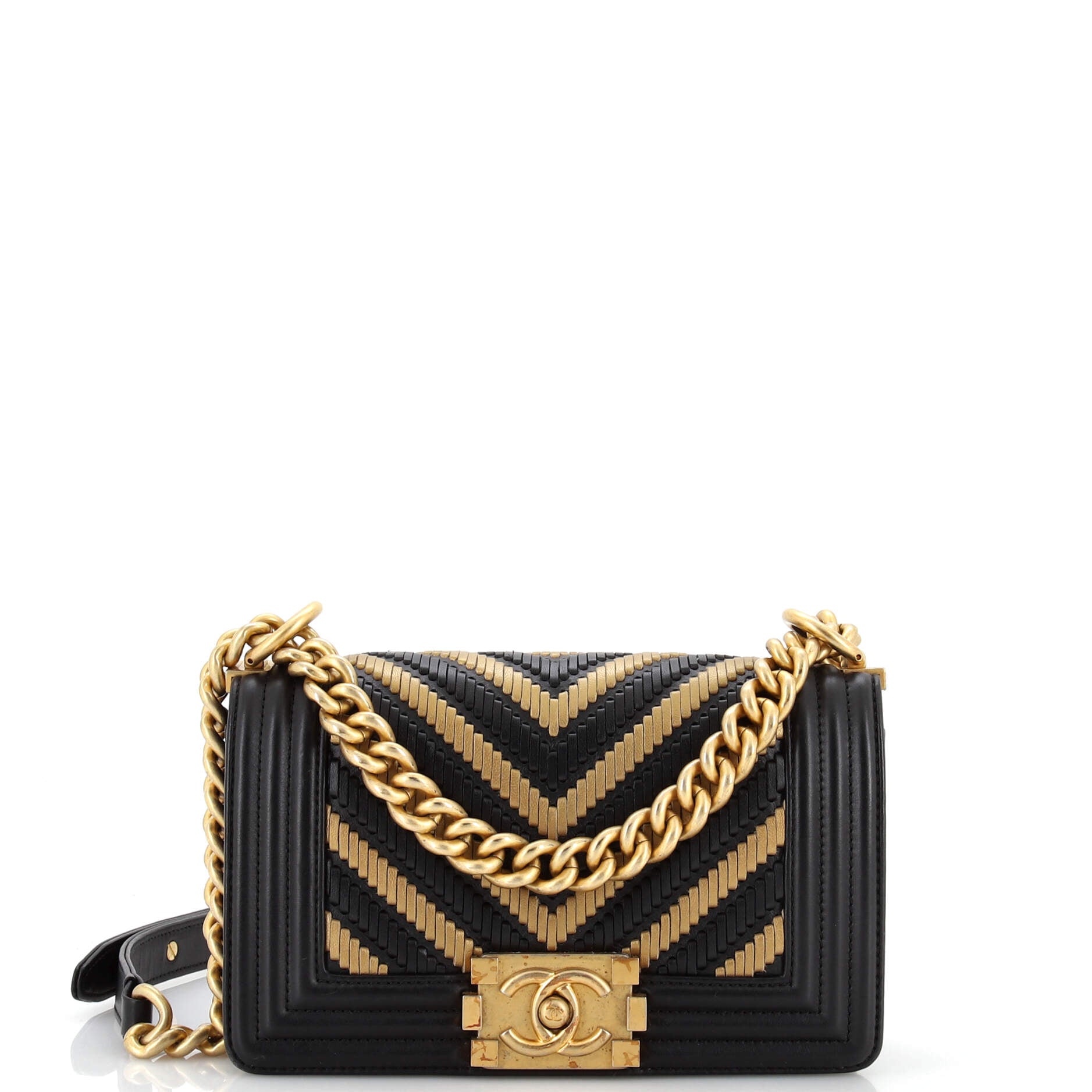 CHANEL Boy Flap Bag Braided Chevron Calfskin and Lambskin Small
