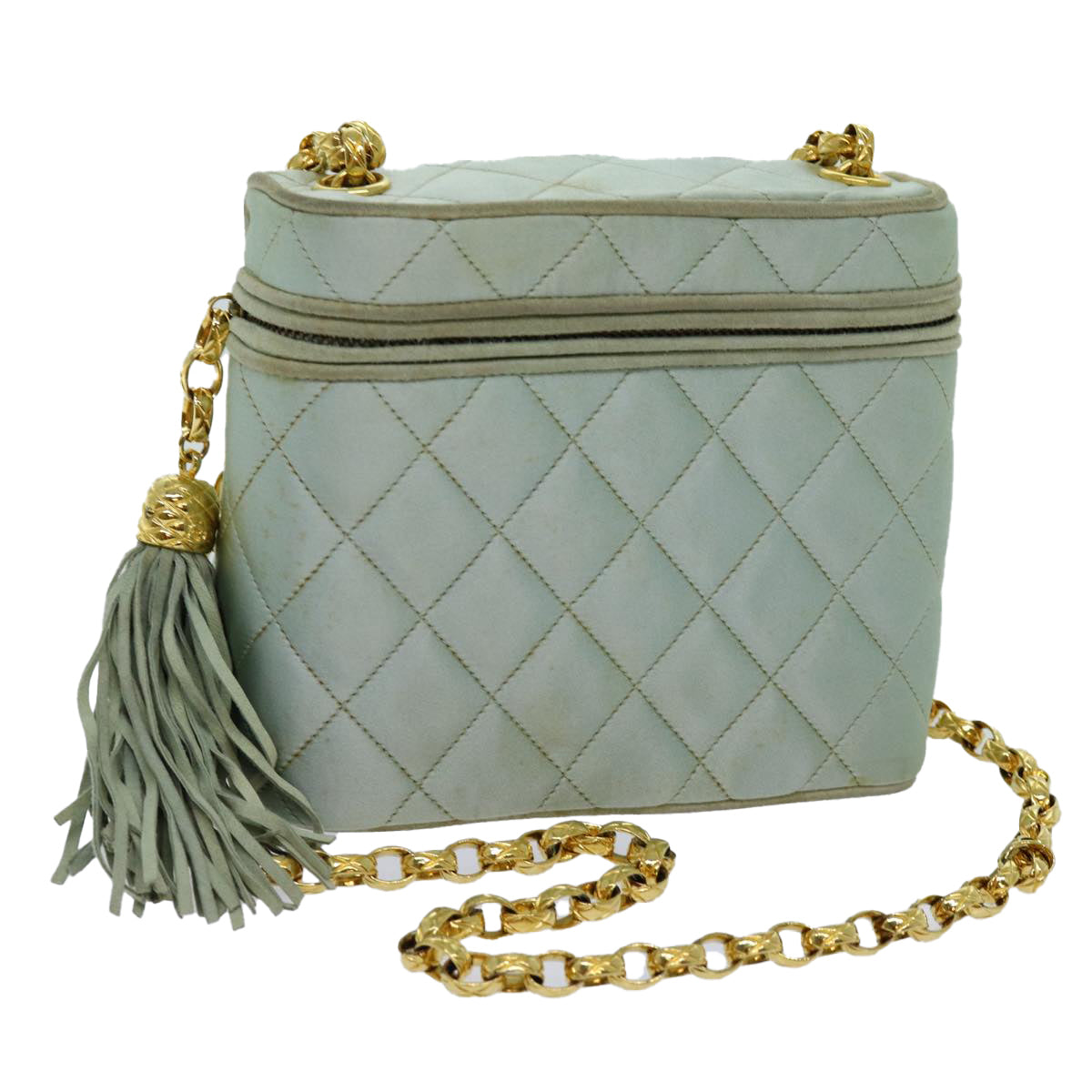 Top Quality Chanel Matelasse Chain Shoulder Bag Satin Light Blue CC Auth 70064A