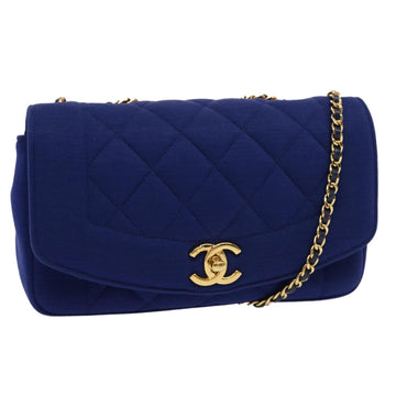 Top Quality Chanel Diana Matelasse Chain Shoulder Bag Canvas Blue CC Auth 70391A