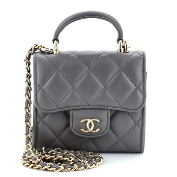 CHANEL Square Classic Flap Top Handle Clutch with Chain Quilted Lambskin