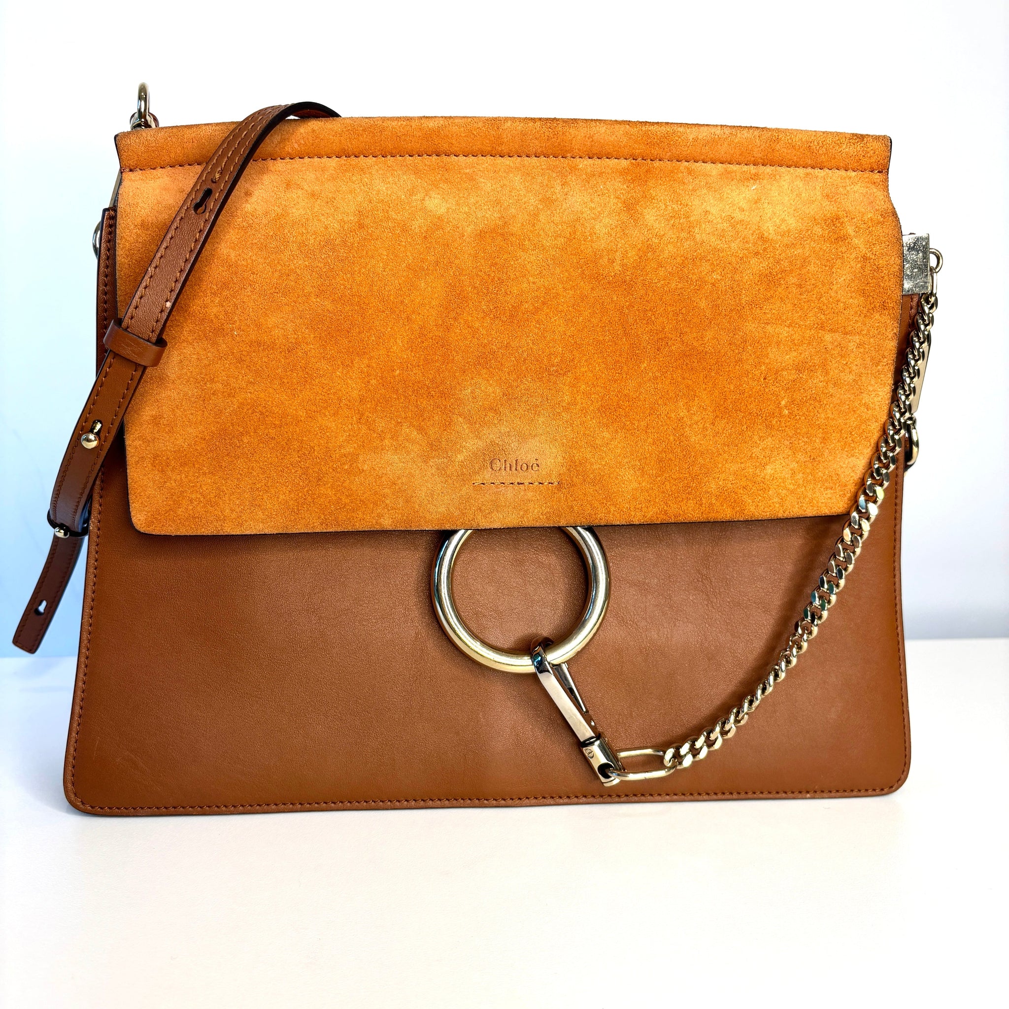 Chloe Faye Medium Brown Leather and Suede Shoulder Bag Preloved