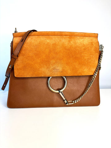 Chloe Faye Medium Brown Leather and Suede Shoulder Bag Preloved