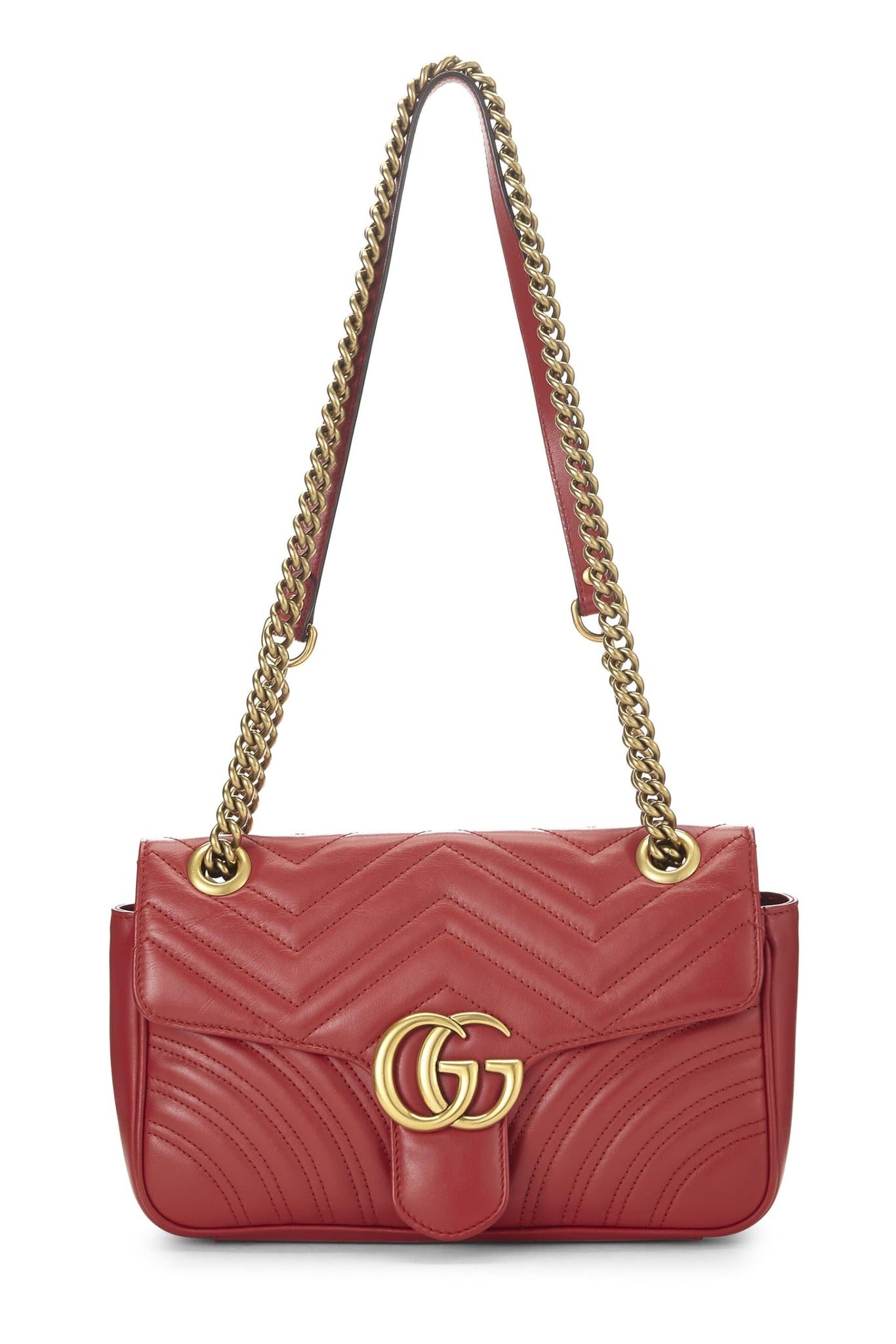 Gucci, Red Leather GG Marmont Shoulder Bag Small, Red