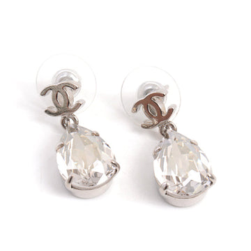 Chanel Brass Clear Stone Coco Mark Drop Earrings