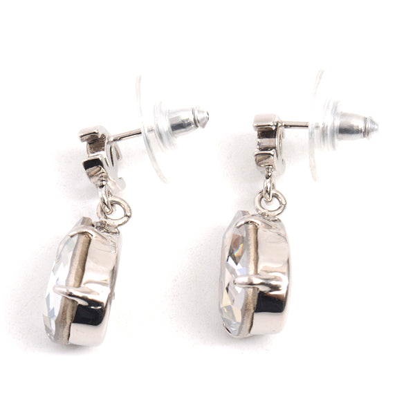 Chanel Brass Clear Stone Coco Mark Drop Earrings