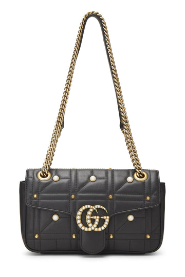 Gucci, Black Faux Pearl Matelassé Leather Marmont Shoulder Bag Small, Black