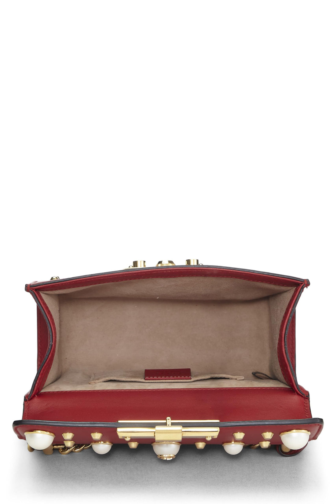 Gucci, Red Leather Stud & Faux Pearl Padlock Shoulder Bag, Red
