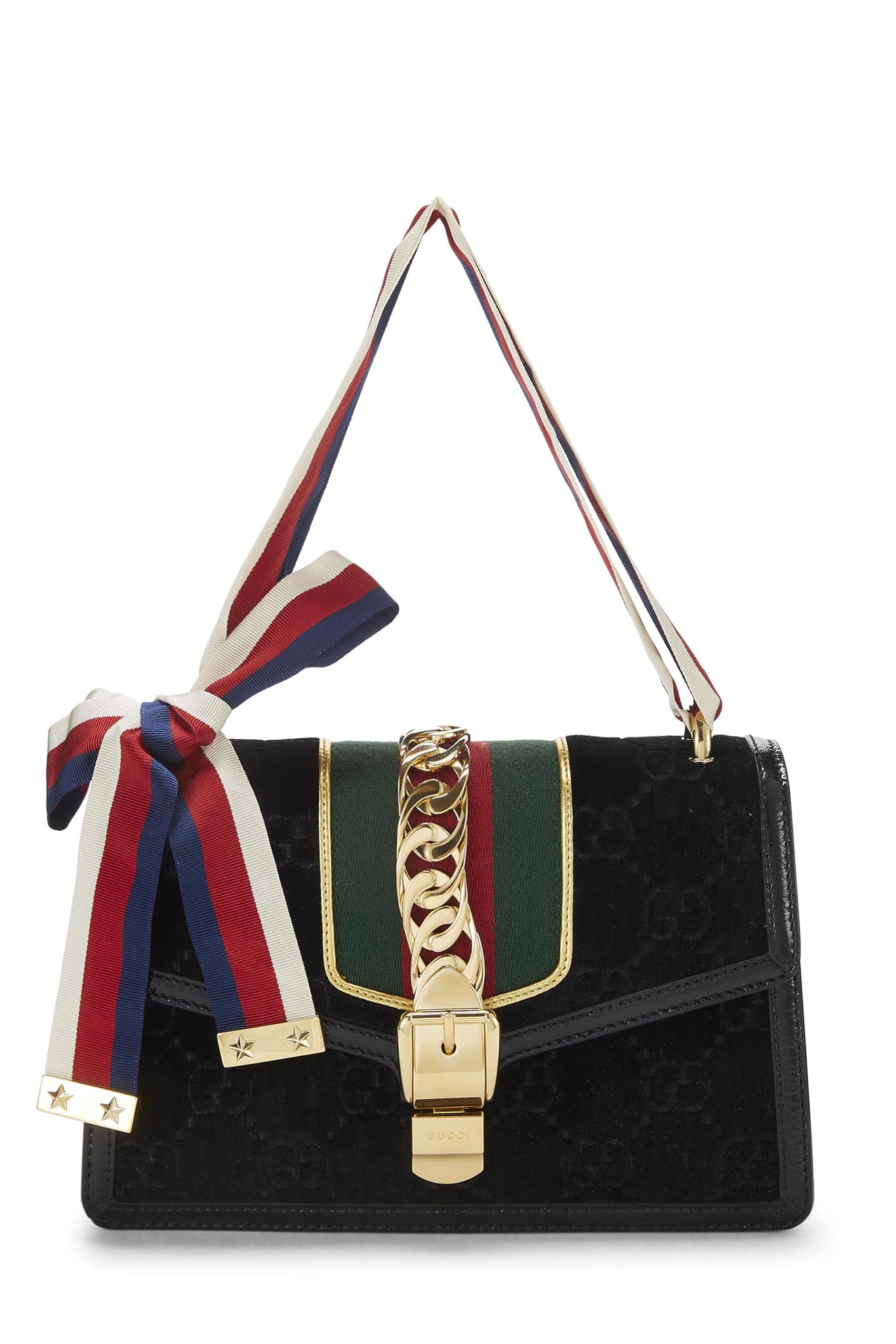 Gucci, Black GG Velvet Sylvie Shoulder Bag, Black